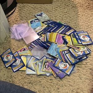 Pokemon Card Assortment with Blue and Yellow Accents
